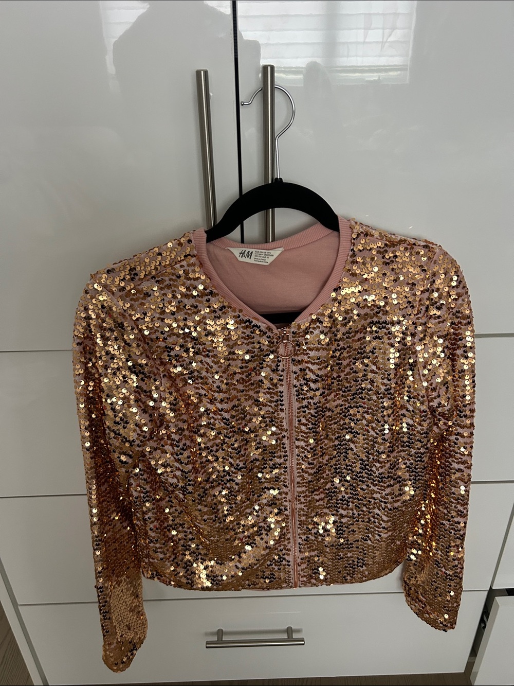 H&M Rose Gold Sequin Bomber Jacket